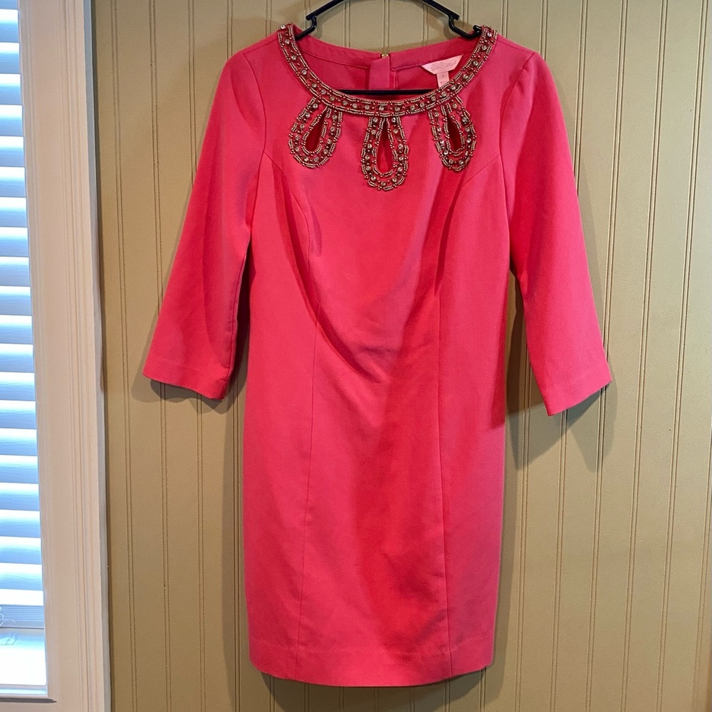 Lilly Pulitzer Hot Pink Beaded Dress Sz. 2